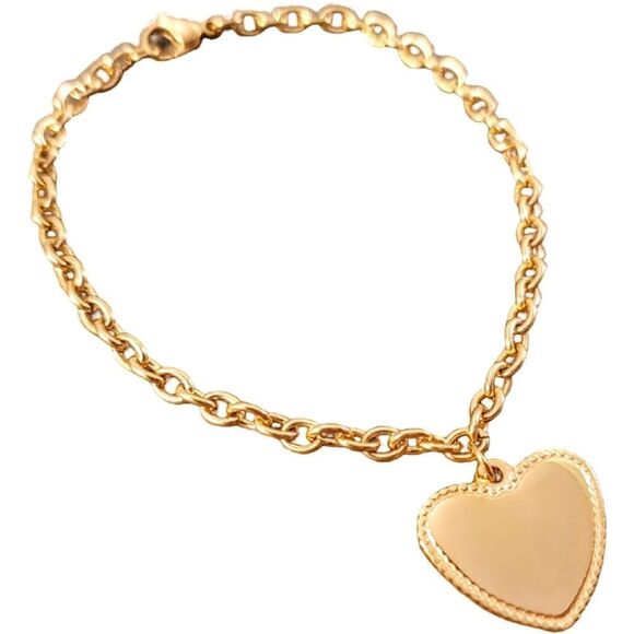 NWOT Gold Milgrain Heart Charm Cable Chain Bracelet - Picture 1 of 6